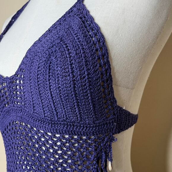 vintage y2k crochet sea shell halter neck crop top - Picture 2 of 7
